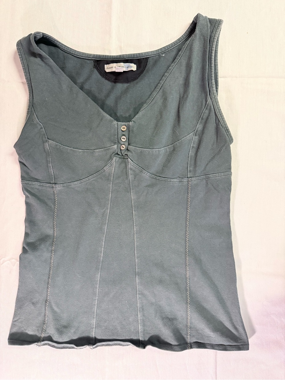 Women’s Slate Teal V-Neck Tank with Front Button Detail